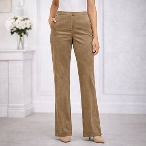 Casual Corner Faux Suede Brown Straight Leg Pants Sz 6 Minimalist Workwear Chic